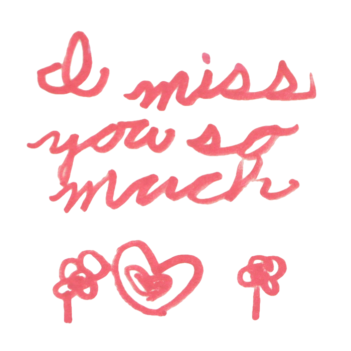 I miss you so much (drawing of hearts and flowers)